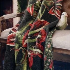 John Derian Quilted Throw Blanket - Black and Red Flower